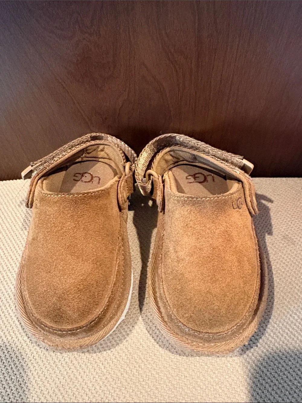 UGG Kids Chestnut Suede Walker Shoes with White Sole